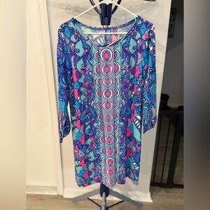 Lilly Pulitzer 3/4 Sleeve Fish Print Cotton Dress Size L